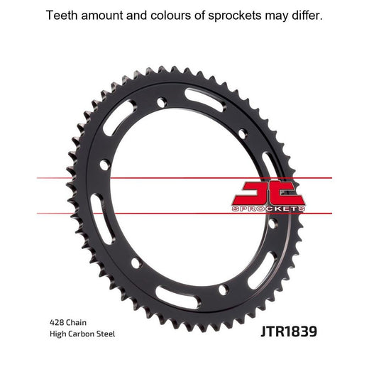 JT Sprockets rear sprocket JTR1839.55, motorcycle drivetrain component with metallic finish and evenly spaced teeth.