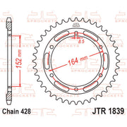 Rear sprocket by JT Sprockets, JTR1839.56 model, featuring durable metal construction with evenly spaced teeth for motorcycle drive systems.