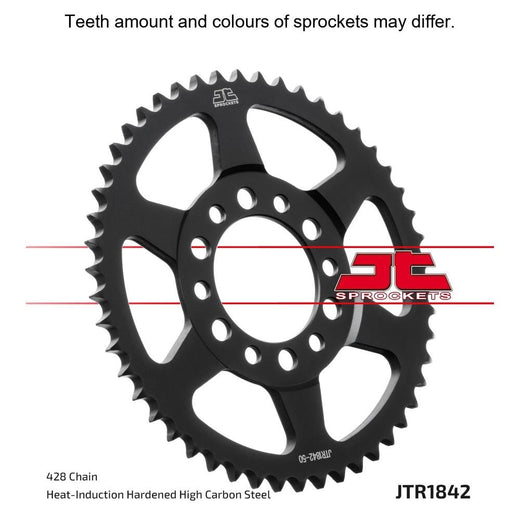 Rear JT Sprockets JTR1842.47 428 pitch sprocket with teeth and black finish, designed for motorcycle or dirt bike use.