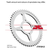 JT Sprockets rear sprocket JTR1843.49 with 428 pitch, designed for motorcycles, featuring durable metal construction and precise teeth.