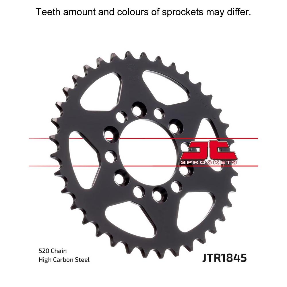 Rear sprocket by JT Sprockets, model JTR1845.37, featuring durable metal construction with evenly spaced teeth for motorcycle drive systems.