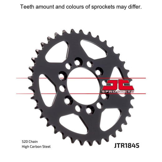 Rear JT Sprockets JTR1845.37 motorcycle sprocket with evenly spaced teeth and metallic finish, designed for durability and performance.