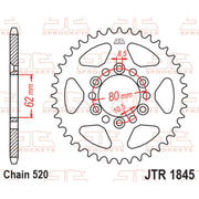 Rear motorcycle sprocket by JT Sprockets, model JTR1845.37, showing the metallic sprocket with gear teeth for drivetrain performance.