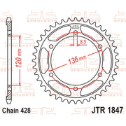 JT Sprockets rear sprocket JTR1847.46, motorcycle chain gear with metal teeth, designed for durability and performance.