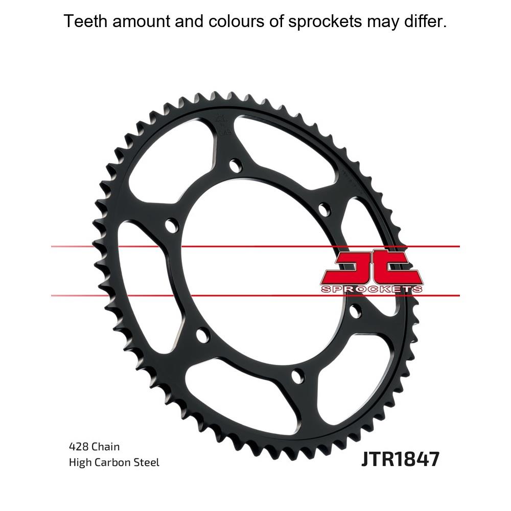 Rear sprocket from JT Sprockets JTR1847.55, showcasing the durable metal construction and gear teeth design for motorcycle performance.