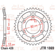 Rear sprocket by JT Sprockets, model JTR1869.45, featuring a durable metal construction and gear teeth for motorcycle chain drive.