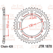 Rear sprocket for motorcycle by JT Sprockets, model JTR1870.44, showing the metal gear with teeth and mounting holes.