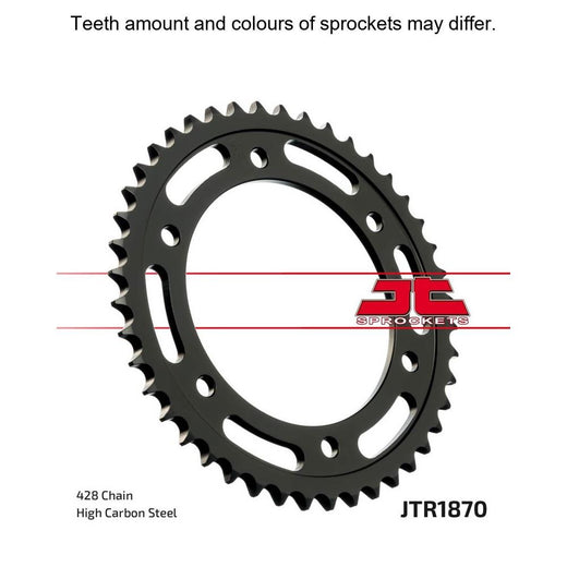 Rear JT Sprockets JTR1870.46 sprocket with durable metal teeth and black finish, designed for motorcycle chain drive systems.