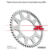 Rear JT Sprockets JTR1873.48 sprocket for motorcycles, showing the metallic sprocket with teeth and brand marking.