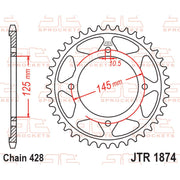 Rear sprocket from JT Sprockets JTR1874.59, showcasing the durable metal design with evenly spaced teeth for motorcycle drivetrain.