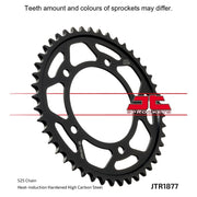 Rear sprocket from JT Sprockets JTR1877.41 series, showing the metal construction and gear teeth for motorcycle drivetrain.