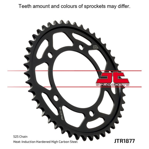 Rear JT Sprockets JTR1877.47 sprocket with metal teeth, mounted on a motorcycle wheel for optimal performance and durability.
