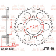 Rear JT Sprockets JTR19.37 motorcycle sprocket with metallic finish, featuring evenly spaced teeth and mounting holes.