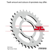 Rear sprocket from JT Sprockets JTR1910.36, showing metallic construction with evenly spaced teeth for motorcycle chain drive.