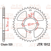 JT Sprockets rear sprocket JTR1912.42, black metal motorcycle sprocket with tooth design, ideal for motorcycle chain drive systems.