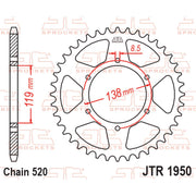 Rear JT Sprockets JTR1950.48 sprocket with evenly spaced teeth and metallic finish, designed for motorcycle chain drive systems.