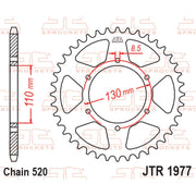 JT Sprockets rear sprocket JTR1977.48, black metal motorcycle sprocket with evenly spaced teeth for durable performance.