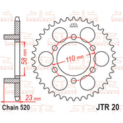 Rear sprocket from JT Sprockets, model JTR20.41, featuring a durable metal construction for motorcycle chain drive systems.