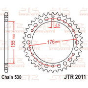 Rear sprocket from JT Sprockets, model JTR2011.45, showing the black metal sprocket with gear teeth for motorcycle or bike drivetrain.