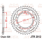 Rear sprocket from JT Sprockets JTR2012.42, featuring durable metal construction and gear teeth for motorcycle drivetrain.