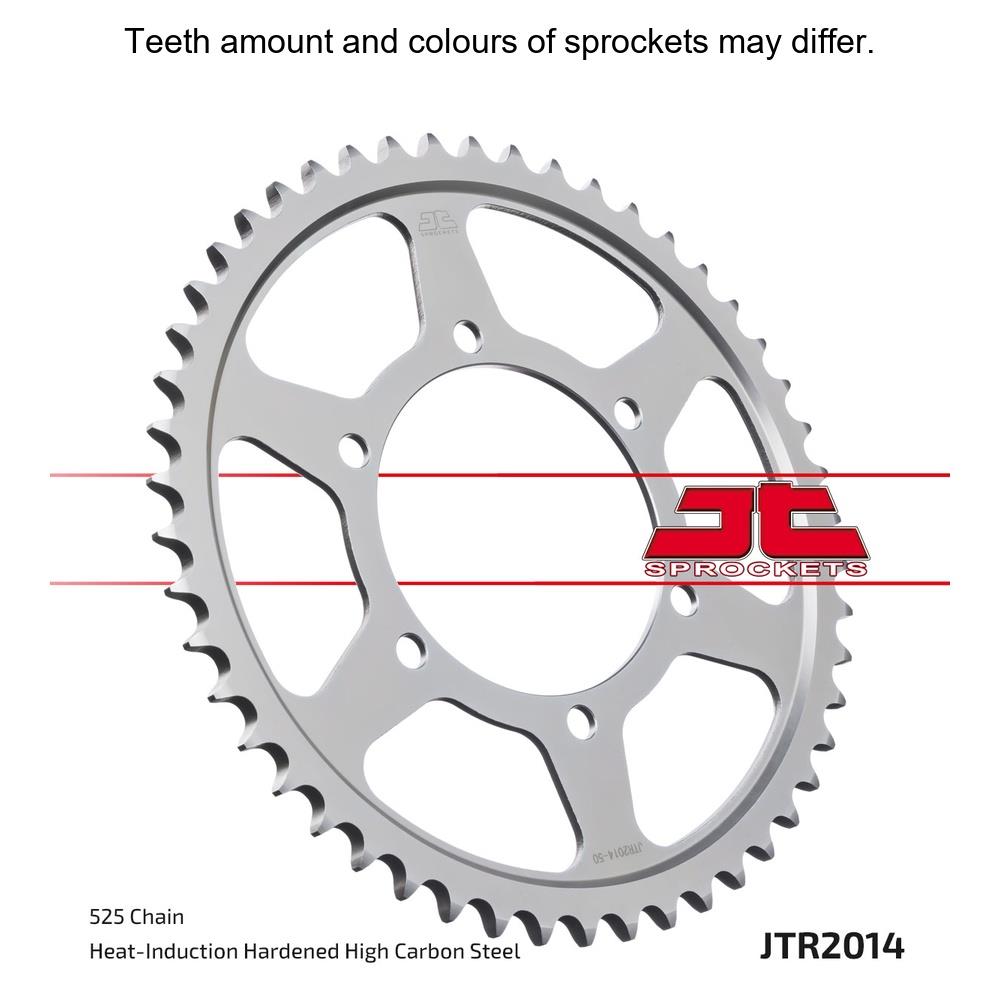 Rear sprocket from JT Sprockets JTR2014.42, showing metallic gear with multiple teeth for motorcycle chain drive.