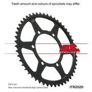 Rear sprocket by JT Sprockets, model JTR2020.51, featuring metal teeth and a circular design for motorcycle drivetrain performance.
