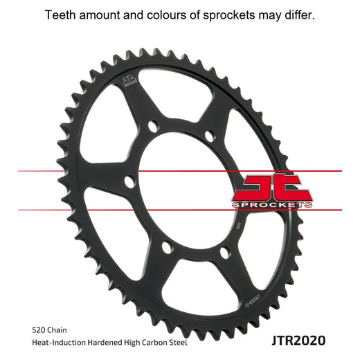 Rear JT Sprockets JTR2020.51 sprocket with multiple teeth and metallic finish, designed for motorcycle drivetrain performance.