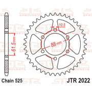 JT Sprockets rear sprocket JTR2022.38, durable motorcycle sprocket with evenly spaced teeth, shown in a close-up view.