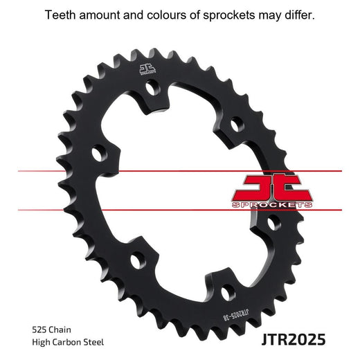 Rear sprocket from JT Sprockets JTR2025.38, showing the metal sprocket with teeth and mounting hole for motorcycle or bike drivetrain