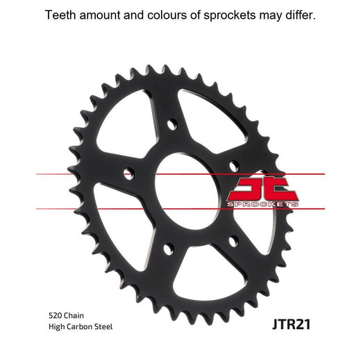 Rear JT Sprockets JTR21.40 sprocket with evenly spaced teeth and metallic finish, designed for motorcycle chain drive.
