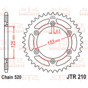 Rear sprocket by JT Sprockets, model JTR210.40, for 520 pitch motocross or dirt bike chain, featuring durable metal construction.