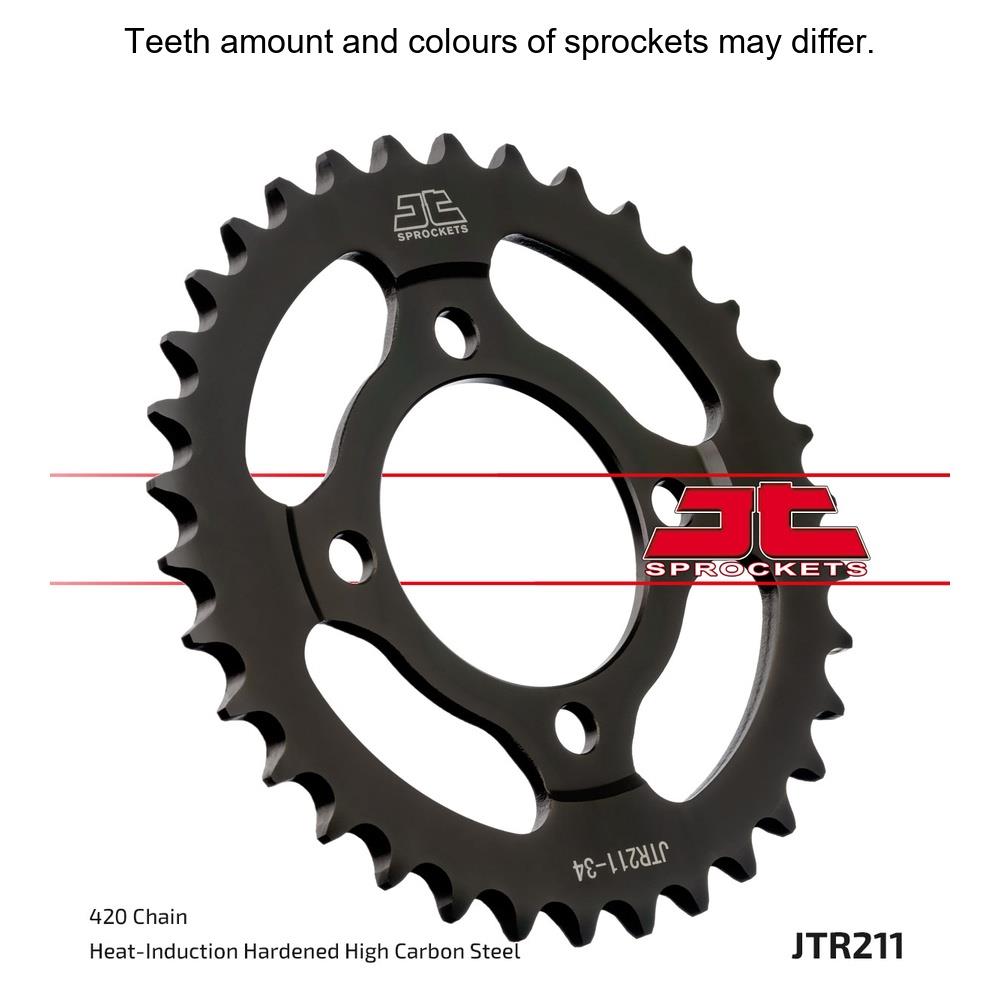 JT Sprockets rear sprocket JTR211.41 for motorcycles, 428 pitch, metal construction, with gear teeth visible in the image.