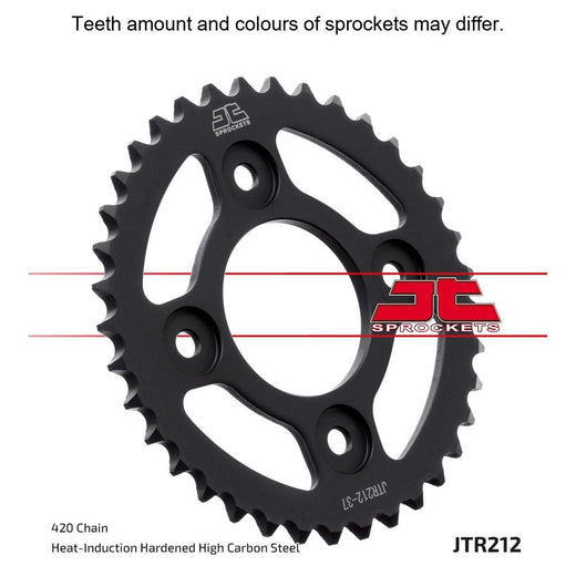 Rear JT Sprockets JTR212.34 428 pitch sprocket with metal teeth and mounting holes, designed for motorcycle chain drive systems.