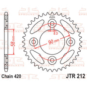 Rear sprocket from JT Sprockets, JTR212.37, 428 pitch, designed for motorcycles, shown in a close-up view.