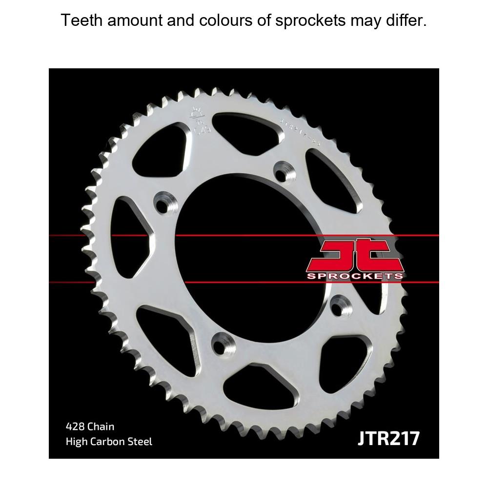 Rear sprocket by JT Sprockets, model JTR217.49, with a metallic finish and gear teeth for motorcycle drivetrain performance.