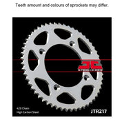 Rear sprocket by JT Sprockets, model JTR217.49, with a metallic finish and gear teeth for motorcycle drivetrain performance.