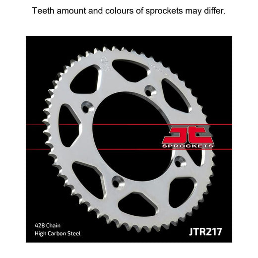 JT Sprockets rear sprocket JTR217.52 with metal teeth and durable construction for motorcycle drivetrain performance.