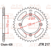 Rear sprocket by JT Sprockets, model JTR217.55, featuring metallic teeth and durable construction for motorcycle drivetrain.