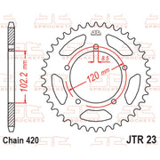 Rear sprocket from JT Sprockets, model JTR23.47, featuring a durable metal construction for motorcycle chain drive systems.