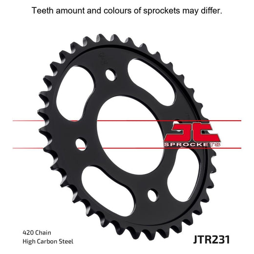 Rear JT Sprockets JTR231.36 motorcycle sprocket with durable metal teeth and black finish, designed for reliable gear performance.
