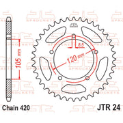 Rear JT Sprockets JTR24.51 sprocket with durable metal teeth and black finish, designed for motorcycle drivetrain performance.