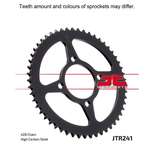Rear sprocket for motorcycle, JT Sprockets JTR241.45 model, featuring metal teeth and a circular gear design.