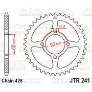Rear sprocket from JT Sprockets JTR241.53, showcasing the metallic gear with evenly spaced teeth for motorcycle drivetrain.