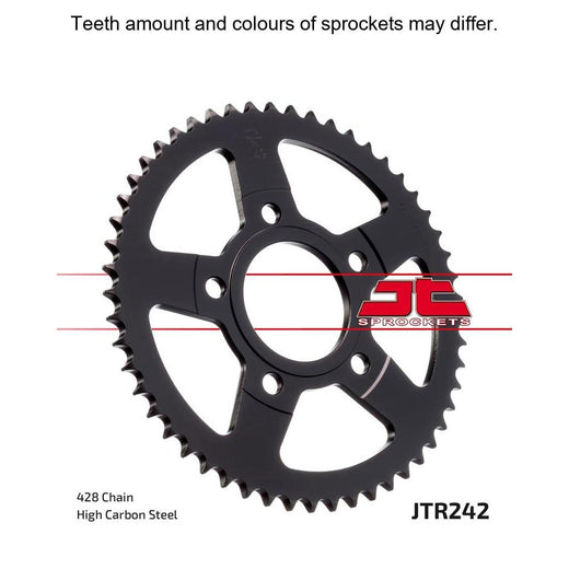 Rear JT Sprockets JTR242.53 bike sprocket with durable metal teeth and black finish, designed for motorcycle rear wheel use.