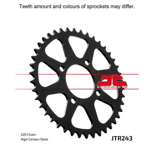 Rear JT Sprocket JTR243.42 by JT Sprockets with six evenly spaced teeth and a metallic finish, designed for motorcycle chain drives.