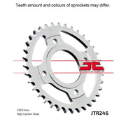 Rear sprocket from JT Sprockets, model JTR246.34, showing the metal gear with evenly spaced teeth for motorcycle or dirt bike.