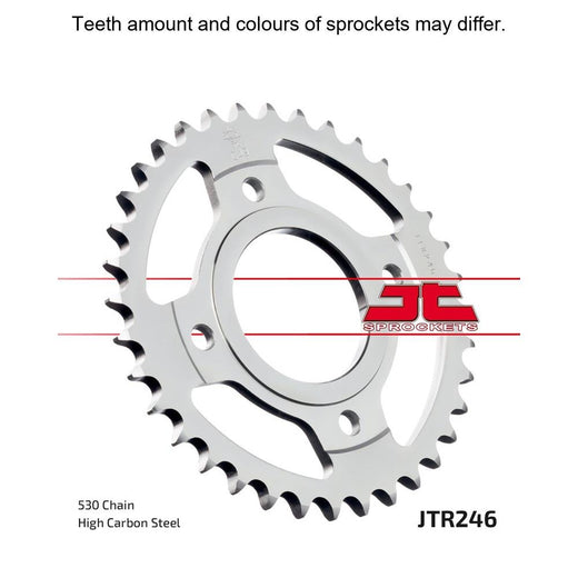 Rear JT Sprockets JTR246.34 motorcycle sprocket with durable metal teeth and black finish, designed for optimal performance.