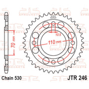 Rear sprocket from JT Sprockets, model JTR246.41, with metal teeth and mounting holes, designed for motorcycle chain drive systems.