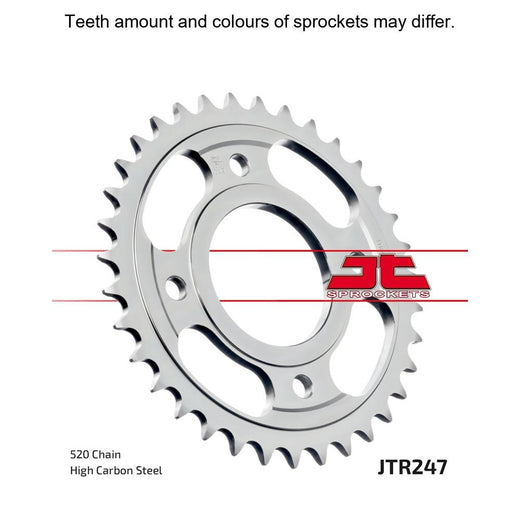 JT Sprockets rear sprocket JTR247.36 with 36 teeth, made of durable metal, designed for motorcycle drivetrain performance.