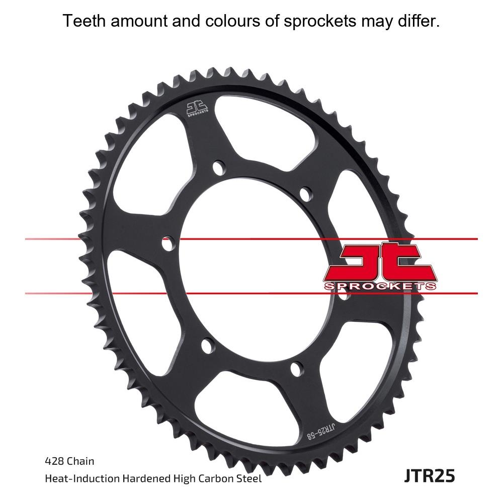 JT Sprockets rear sprocket JTR25.60 for motorcycles, 428 pitch, with a black finish and gear teeth visible in the image.